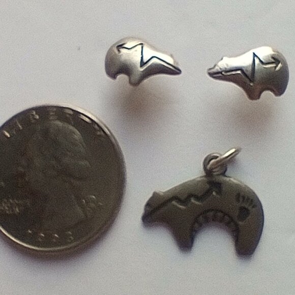 Vintage Bear Pendant and Earring Set - Sterling, Stamped, Possibly Zuni - Picture 3 of 5